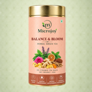 Microjoy Balance & Bloom Herbal Green Tea – Premium Wellness Tea with Ginger, Rose & Natural Herbs | 20 Pyramid Tea Bags | 40g