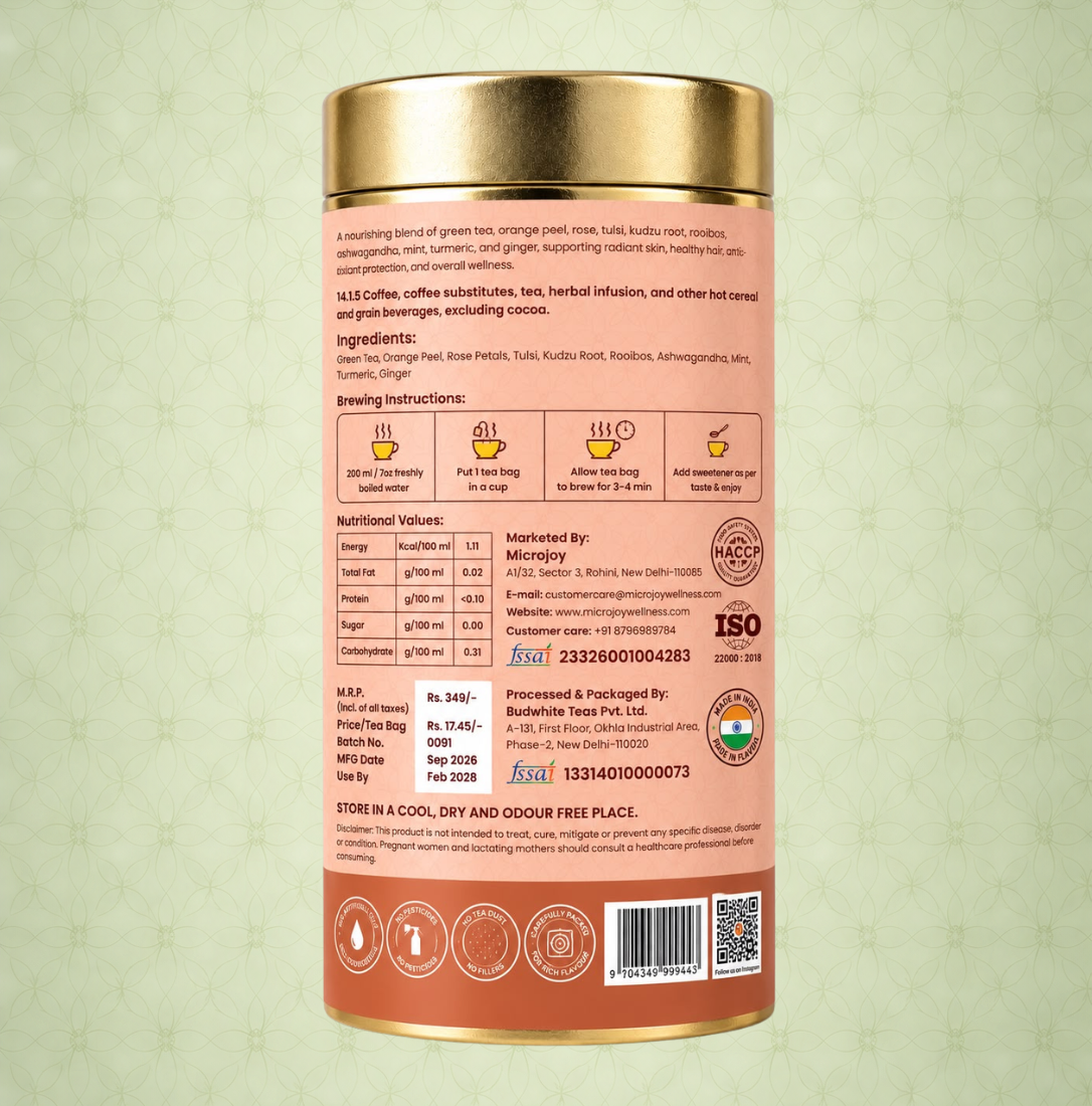 Microjoy Balance & Bloom Herbal Green Tea – Premium Wellness Tea with Ginger, Rose & Natural Herbs | 20 Pyramid Tea Bags | 40g - Image 2