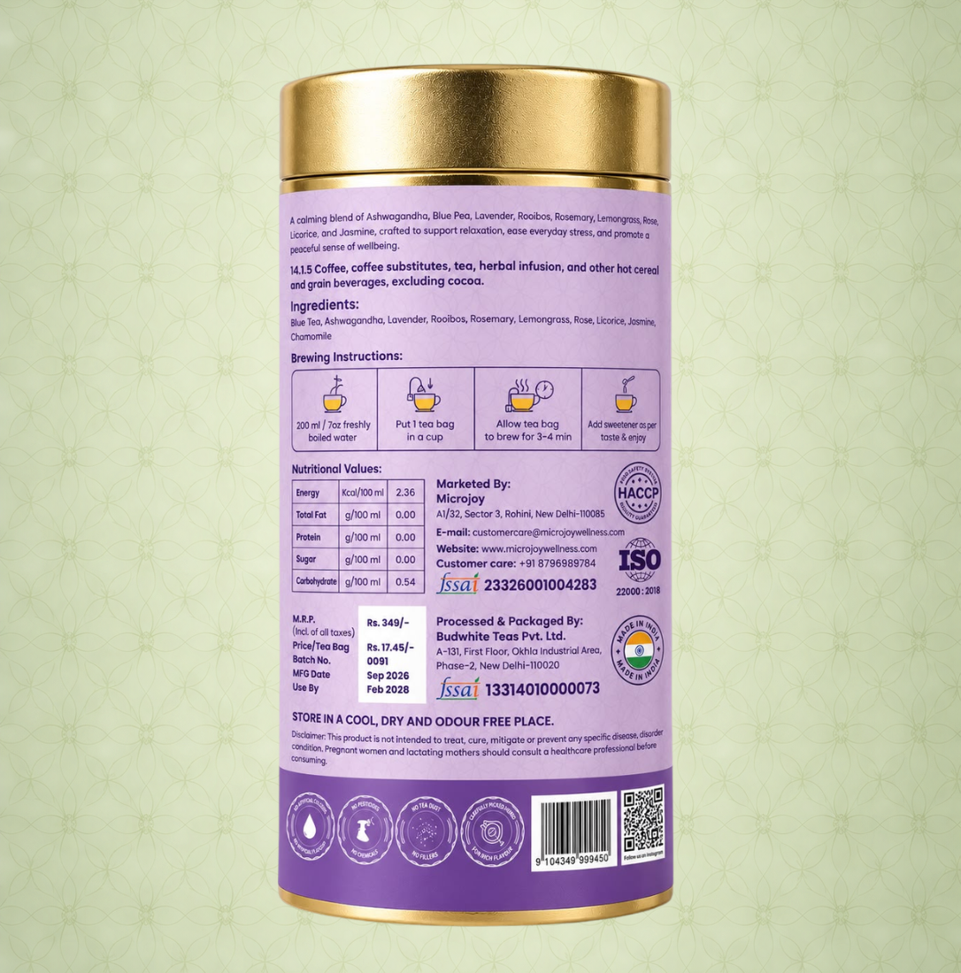 Microjoy Rest & Restore Herbal Tisane | Calming Herbal Tea for Relaxation & Evening Wellness | 20 Pyramid Tea Bags | 40g - Image 2