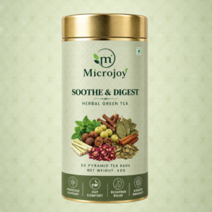 Microjoy Soothe & Digest Herbal Green Tea – Digestive Wellness Tea with Mint, Amla & Cinnamon | 20 Pyramid Tea Bags | 40g