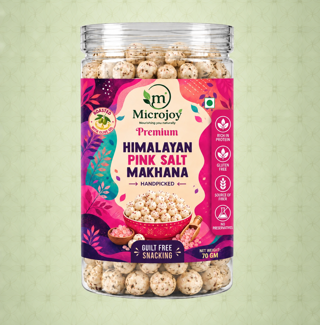 Himalayan Pink Salt Makhana | Roasted Fox Nuts with Olive Oil | Healthy Crunchy Snack – 70g