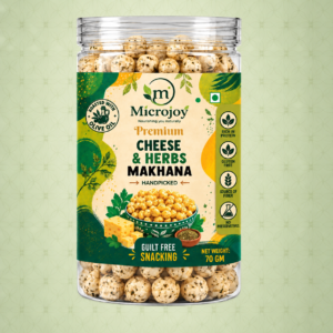 Microjoy Cheese & Herbs Makhana 70g – Roasted Not Fried Foxnuts | Light & Crunchy Cheesy Herb Flavoured Snack