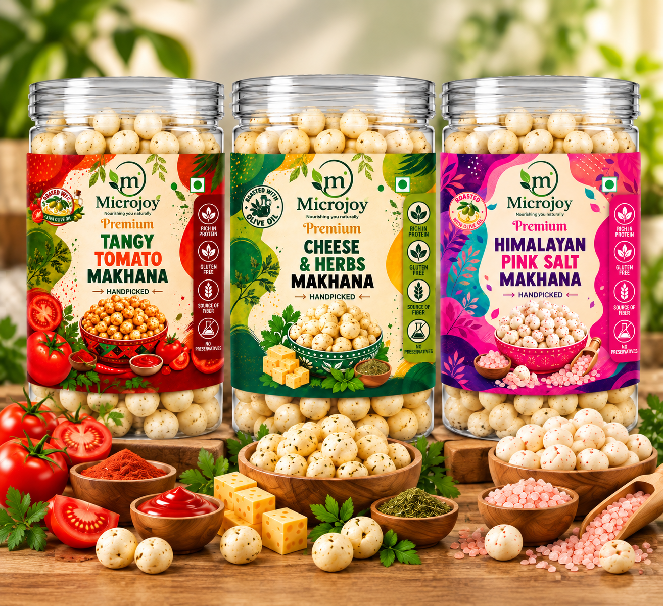 Microjoy Premium Makhana Combo – Tangy Tomato, Cheese & Herbs & Himalayan Pink Salt | Roasted Makhana Snack