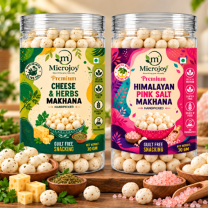 Microjoy Premium Makhana Combo – Cheese & Herbs + Himalayan Pink Salt Roasted Makhana | 70g Each