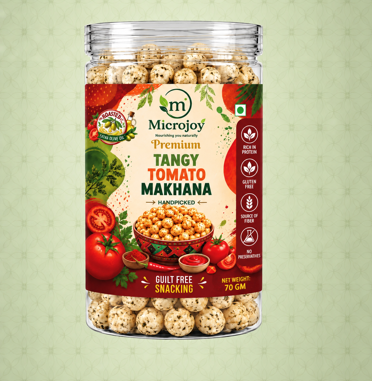Tangy Tomato Makhana | Roasted Fox Nuts with Olive Oil | Crunchy Healthy Snack – 70g