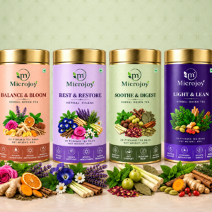 Microjoy Herbal Wellness Tea Combo – Balance & Bloom, Rest & Restore, Soothe & Digest & Light & Lean | 4 Tea Collection