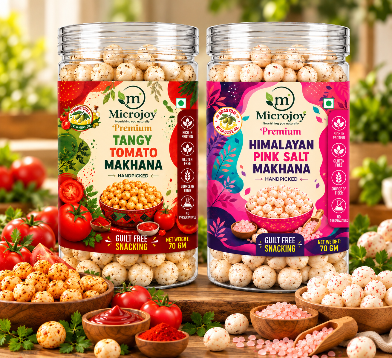 Microjoy Premium Makhana Combo – Tangy Tomato & Himalayan Pink Salt, Roasted Makhana Snack
